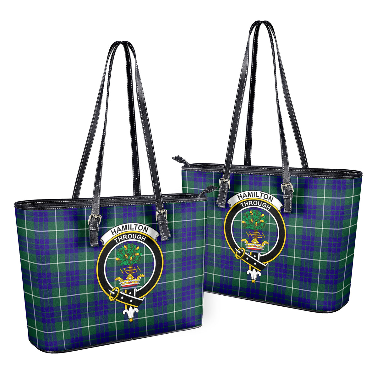 Hamilton Hunting Modern Tartan Crest Leather Tote Bag