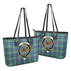 Leslie Hunting Ancient Tartan Crest Leather Tote Bag