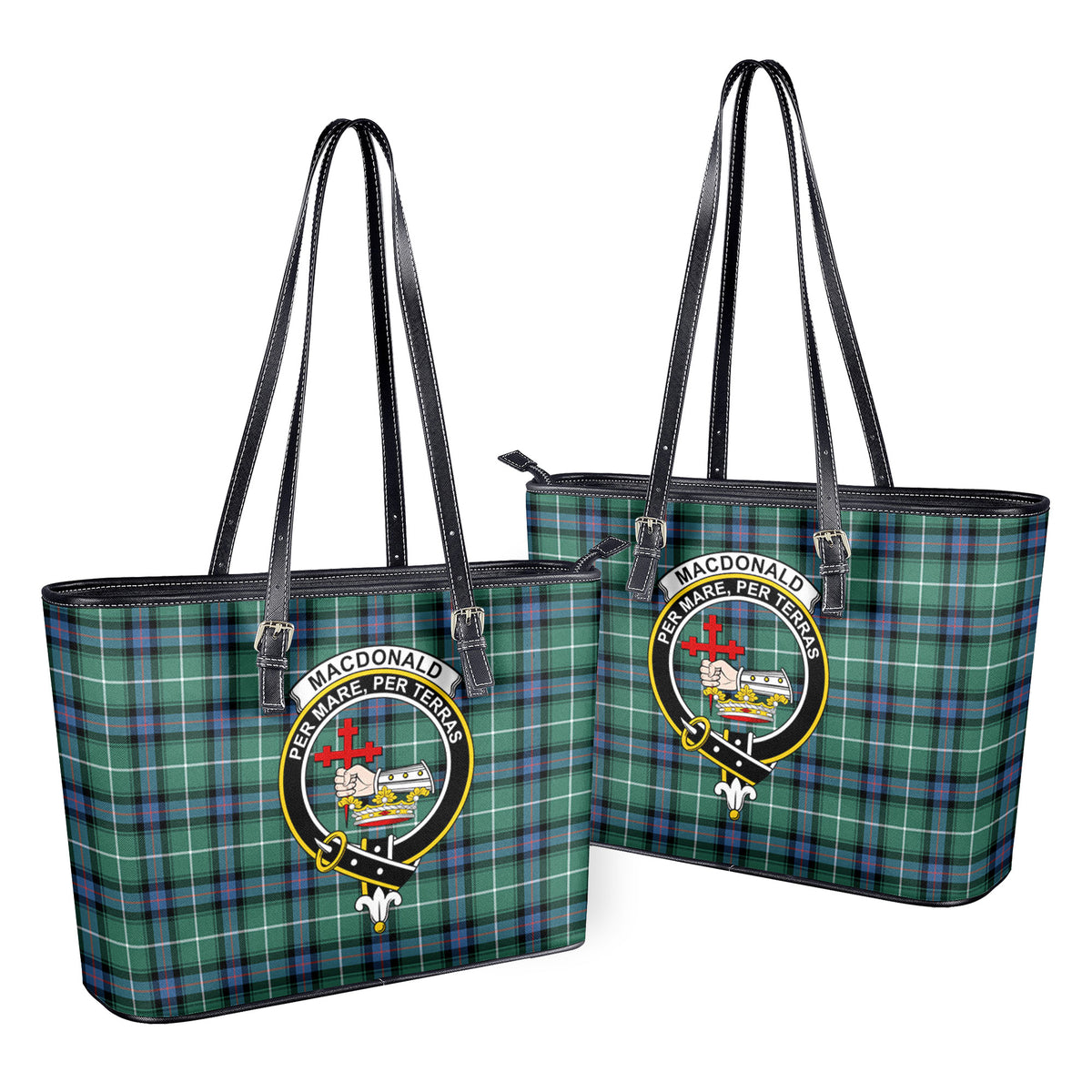 MacDonald of the Isles Hunting Ancient Tartan Crest Leather Tote Bag