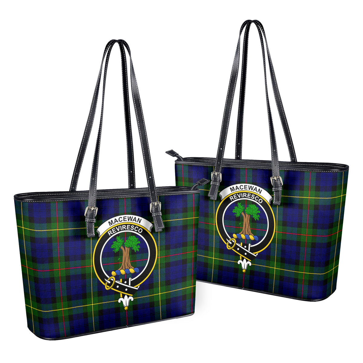 MacEwan Modern Tartan Crest Leather Tote Bag