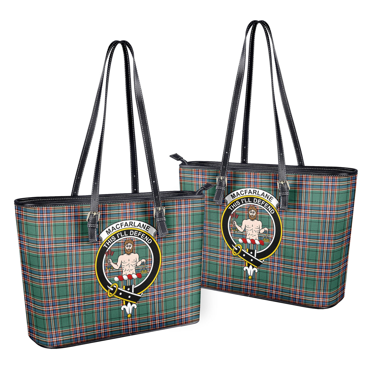 MacFarlane Hunting Ancient Tartan Crest Leather Tote Bag