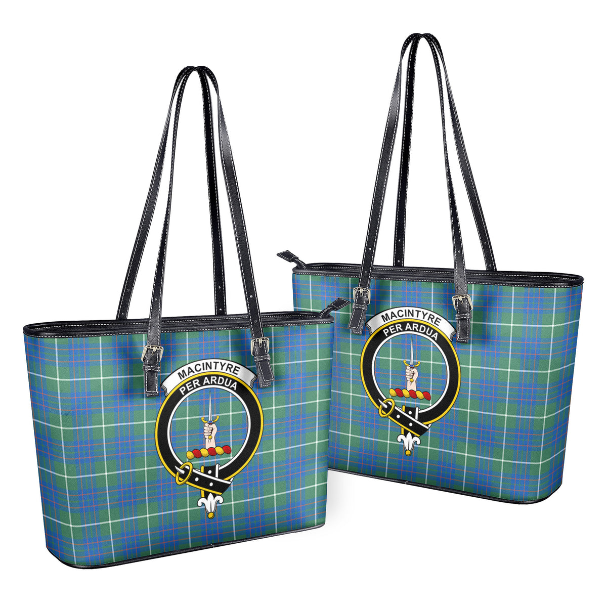 MacIntyre Hunting Ancient Tartan Crest Leather Tote Bag