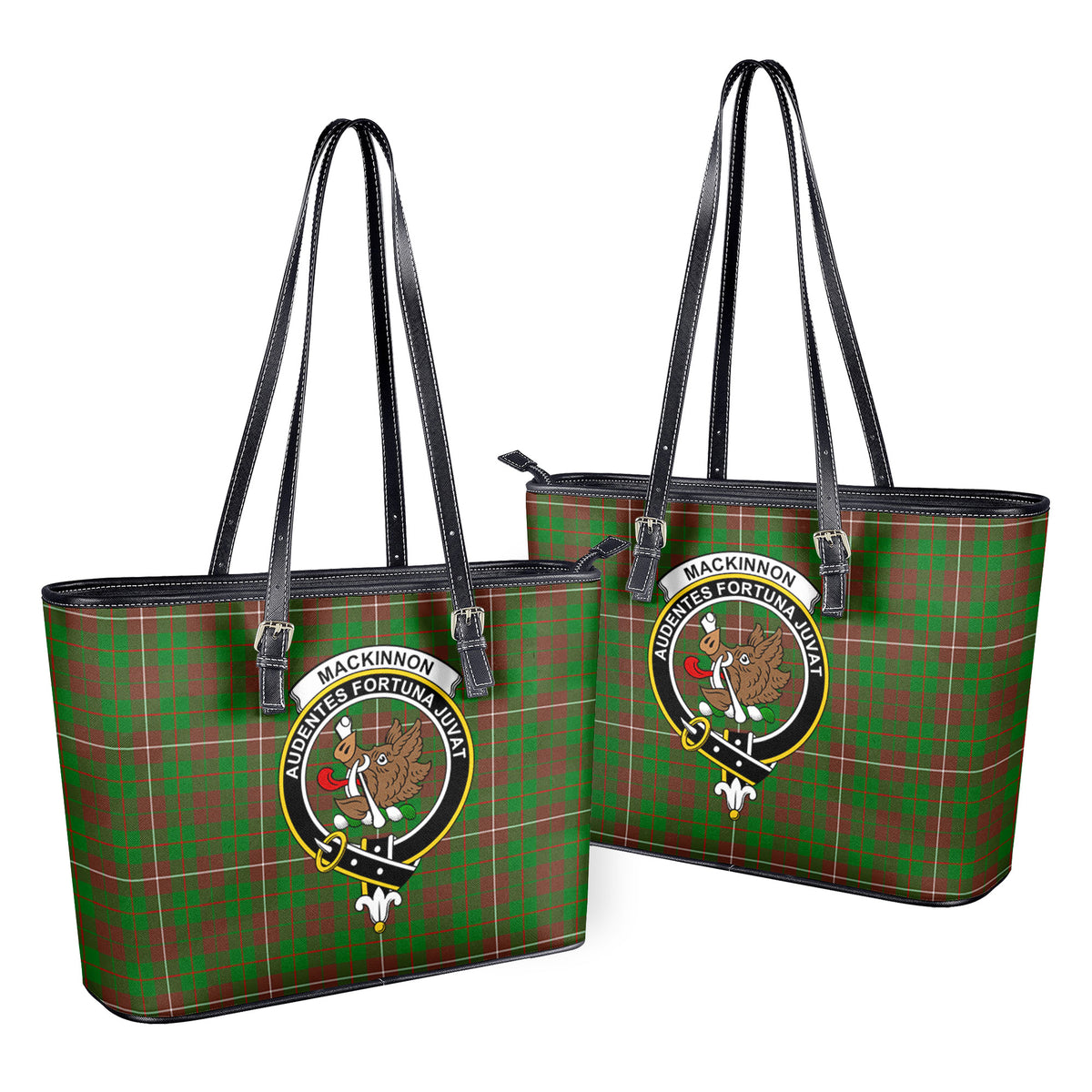 MacKinnon Hunting Modern Tartan Crest Leather Tote Bag