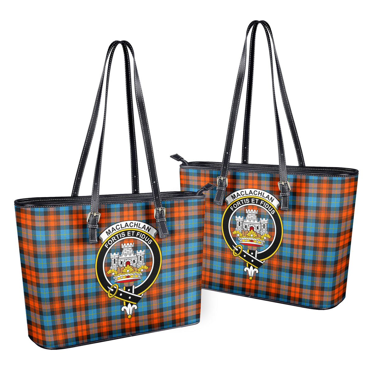 MacLachlan Ancient Tartan Crest Leather Tote Bag