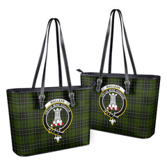 MacLean Hunting Tartan Crest Leather Tote Bag