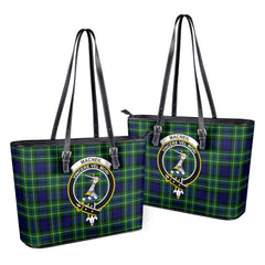 MacNeil of Colonsay Modern Tartan Crest Leather Tote Bag