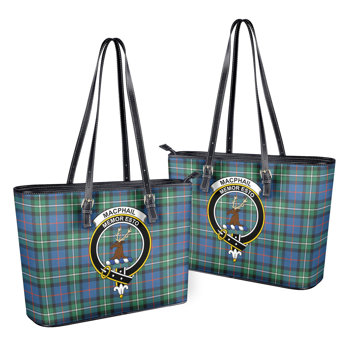 MacPhail Hunting Ancient Tartan Crest Leather Tote Bag