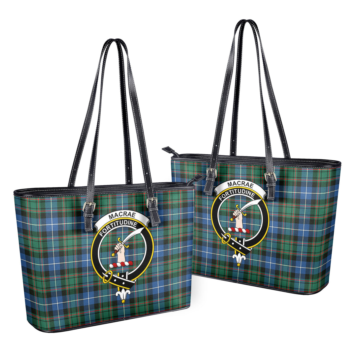 MacRae Hunting Ancient Tartan Crest Leather Tote Bag