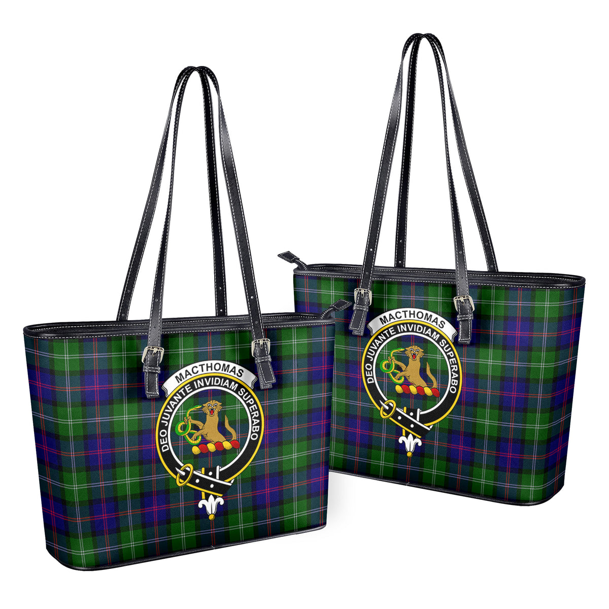 MacThomas Modern Tartan Crest Leather Tote Bag