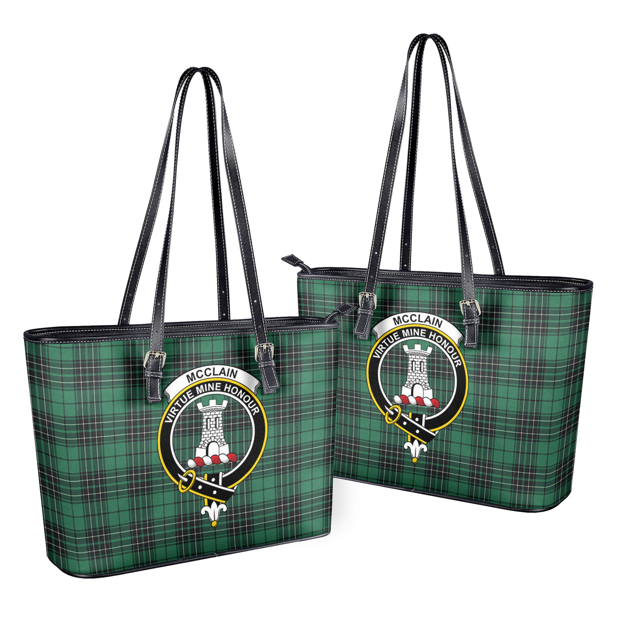 McClain Hunting Ancient Tartan Crest Leather Tote Bag