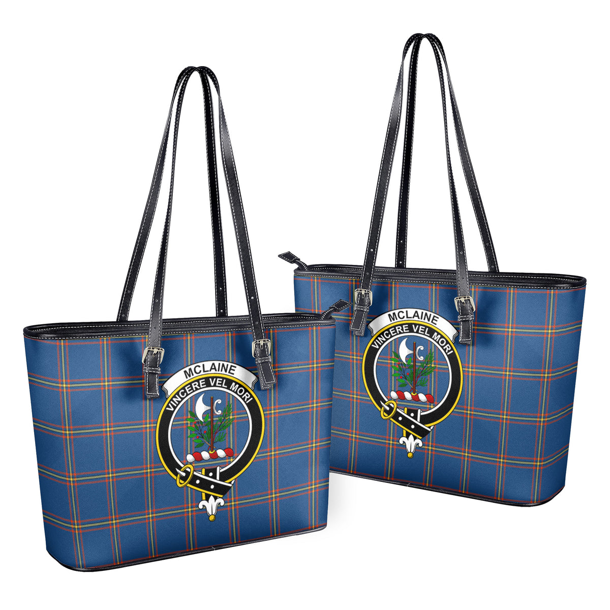 McLaine of Loch Buie Hunting Ancient Tartan Crest Leather Tote Bag