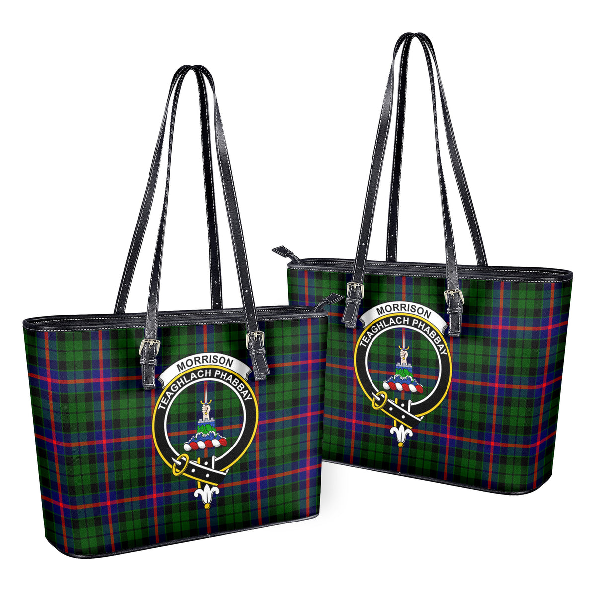 Morrison Modern Tartan Crest Leather Tote Bag