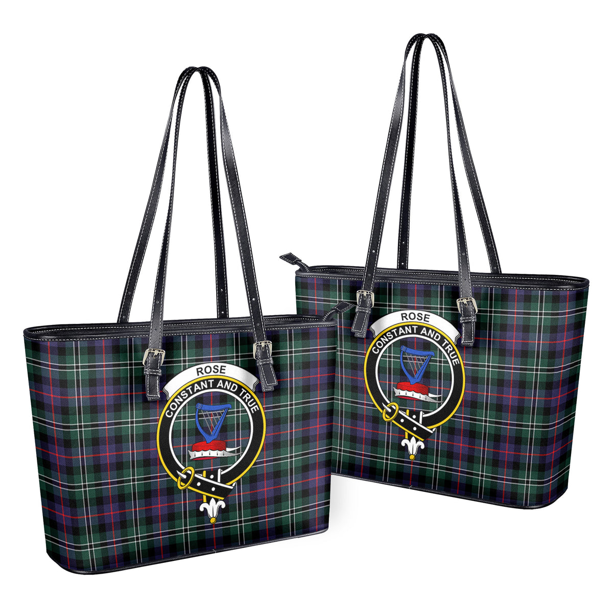 Rose Hunting Modern Tartan Crest Leather Tote Bag