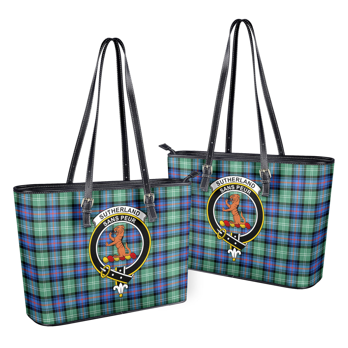 Sutherland Old Ancient Tartan Crest Leather Tote Bag