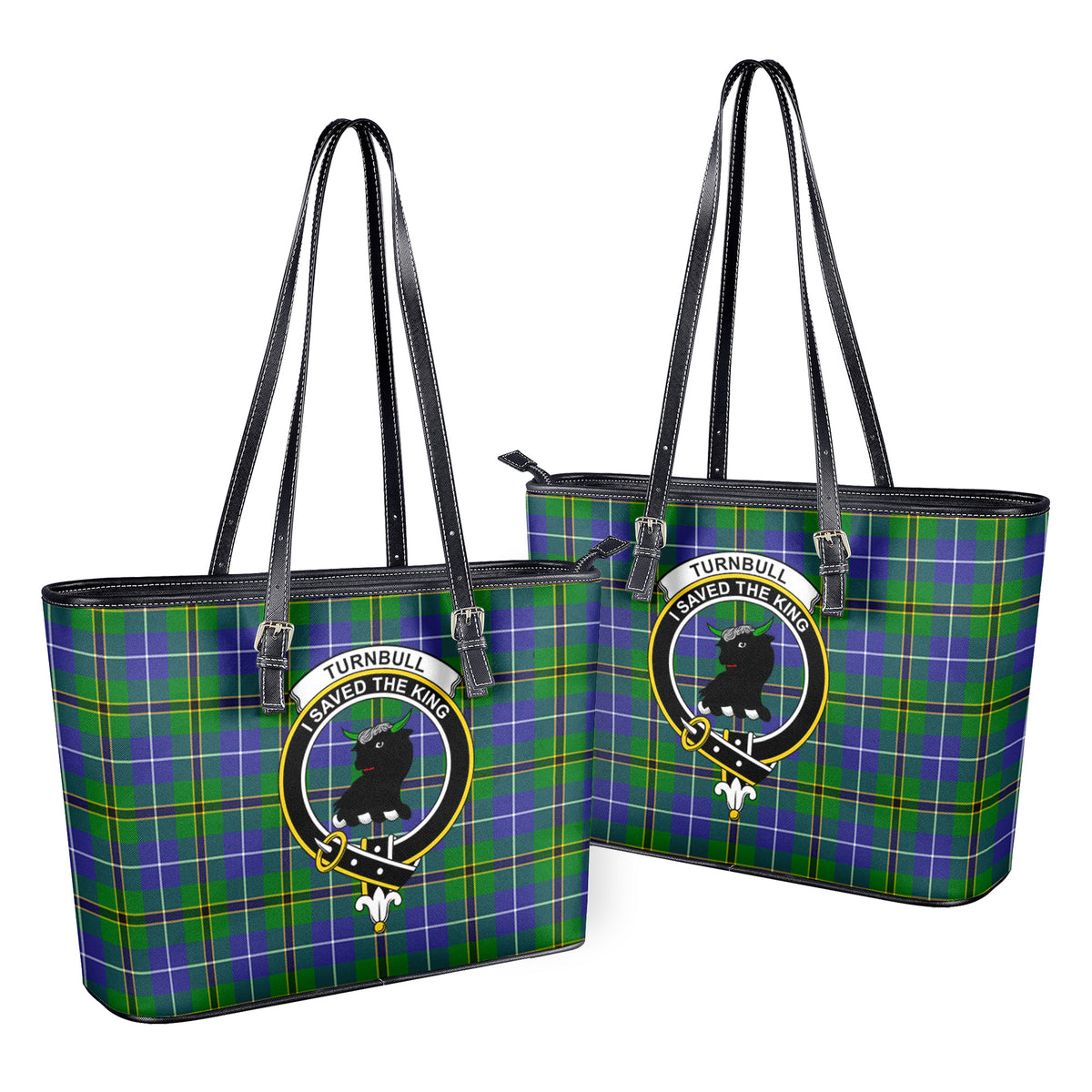 Turnbull Hunting Tartan Crest Leather Tote Bag