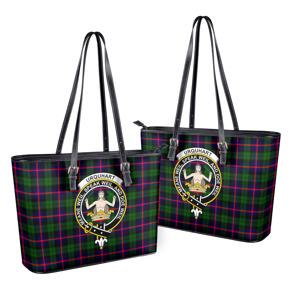 Urquhart Modern Tartan Crest Leather Tote Bag