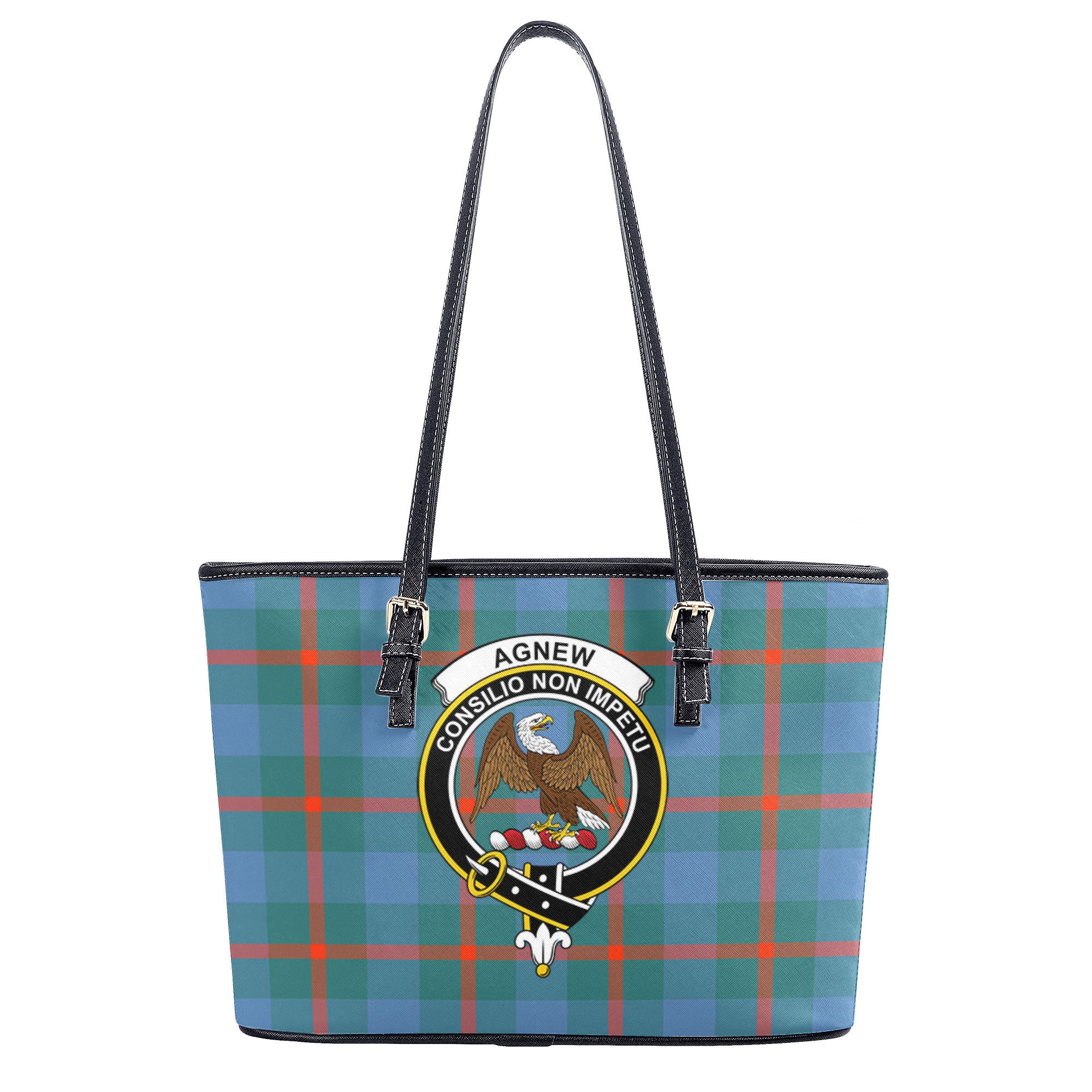 Agnew Ancient Tartan Crest Leather Tote Bag