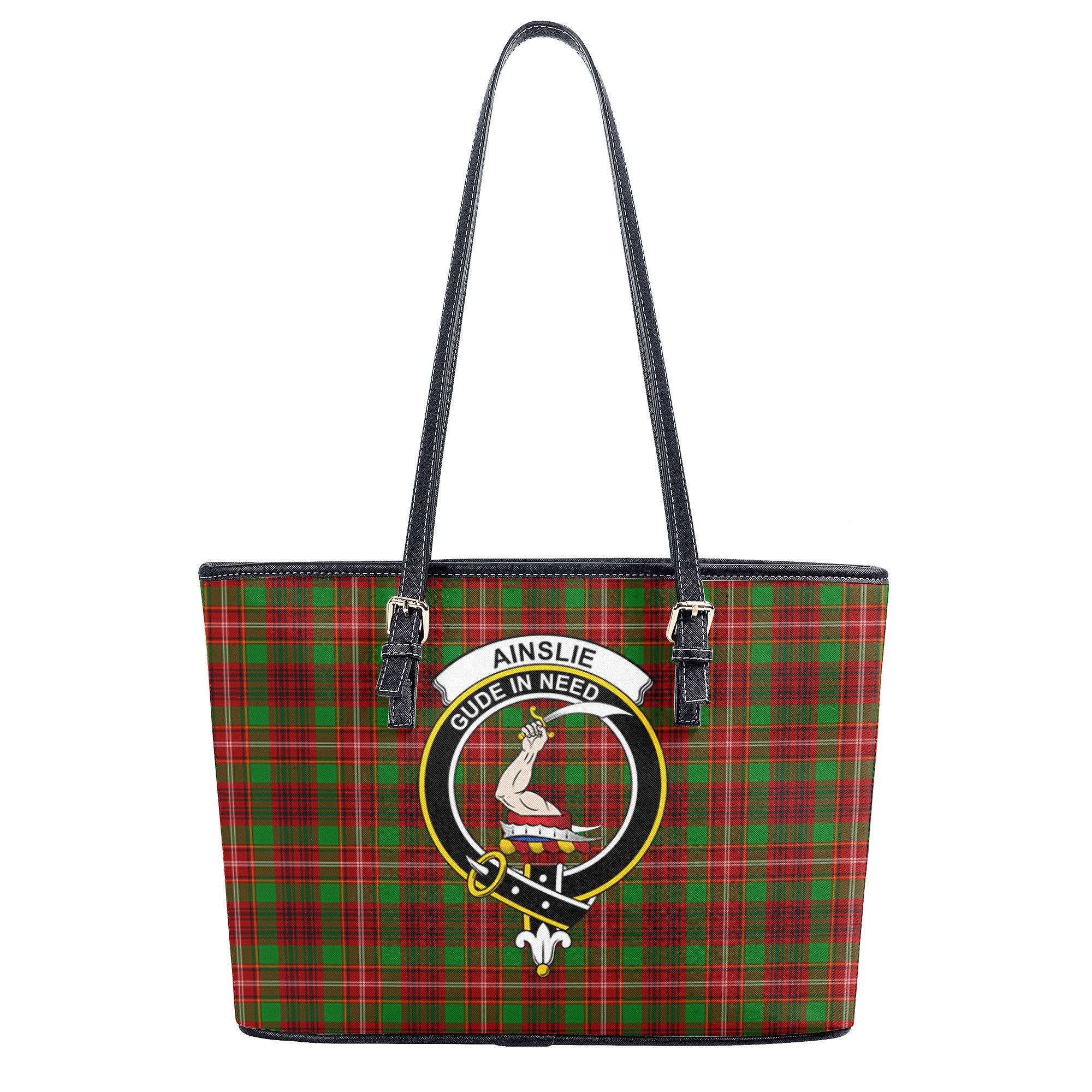 Ainslie Tartan Crest Leather Tote Bag