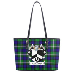 Alexander Tartan Crest Leather Tote Bag