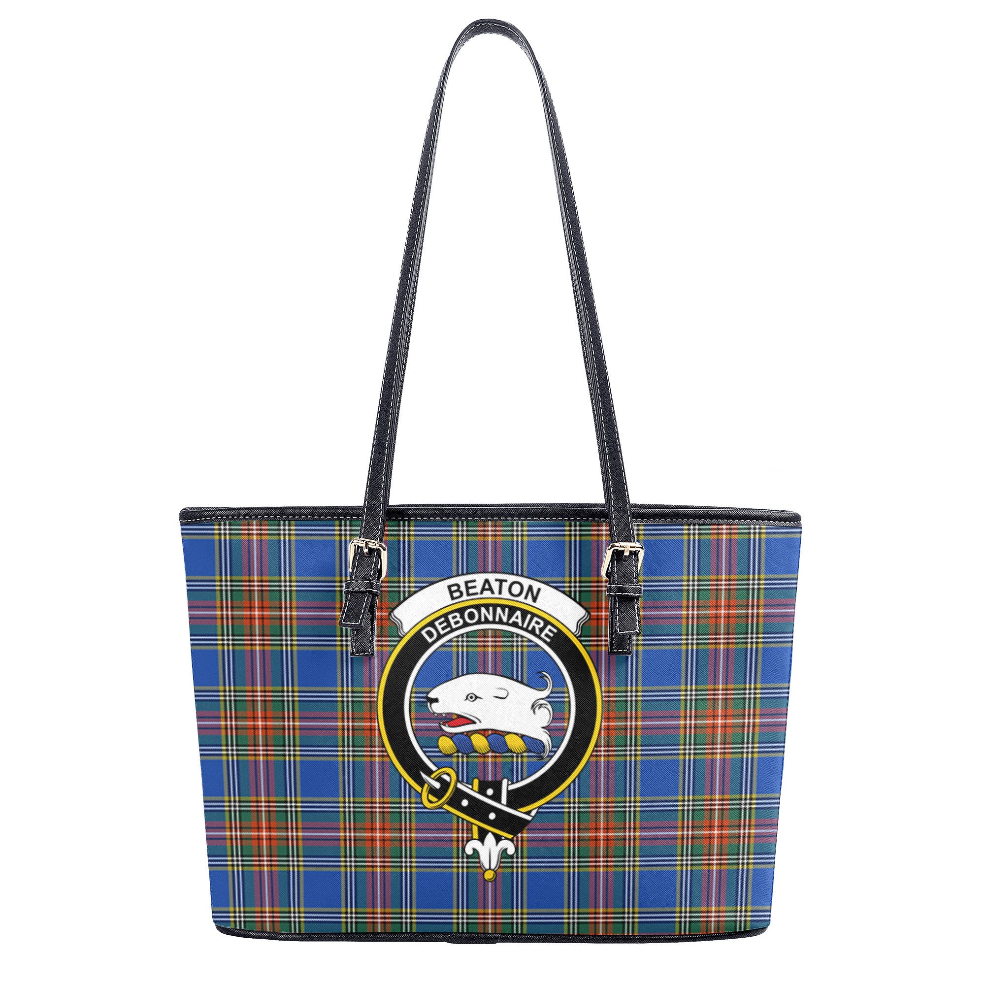 Beaton Ancient Tartan Crest Leather Tote Bag