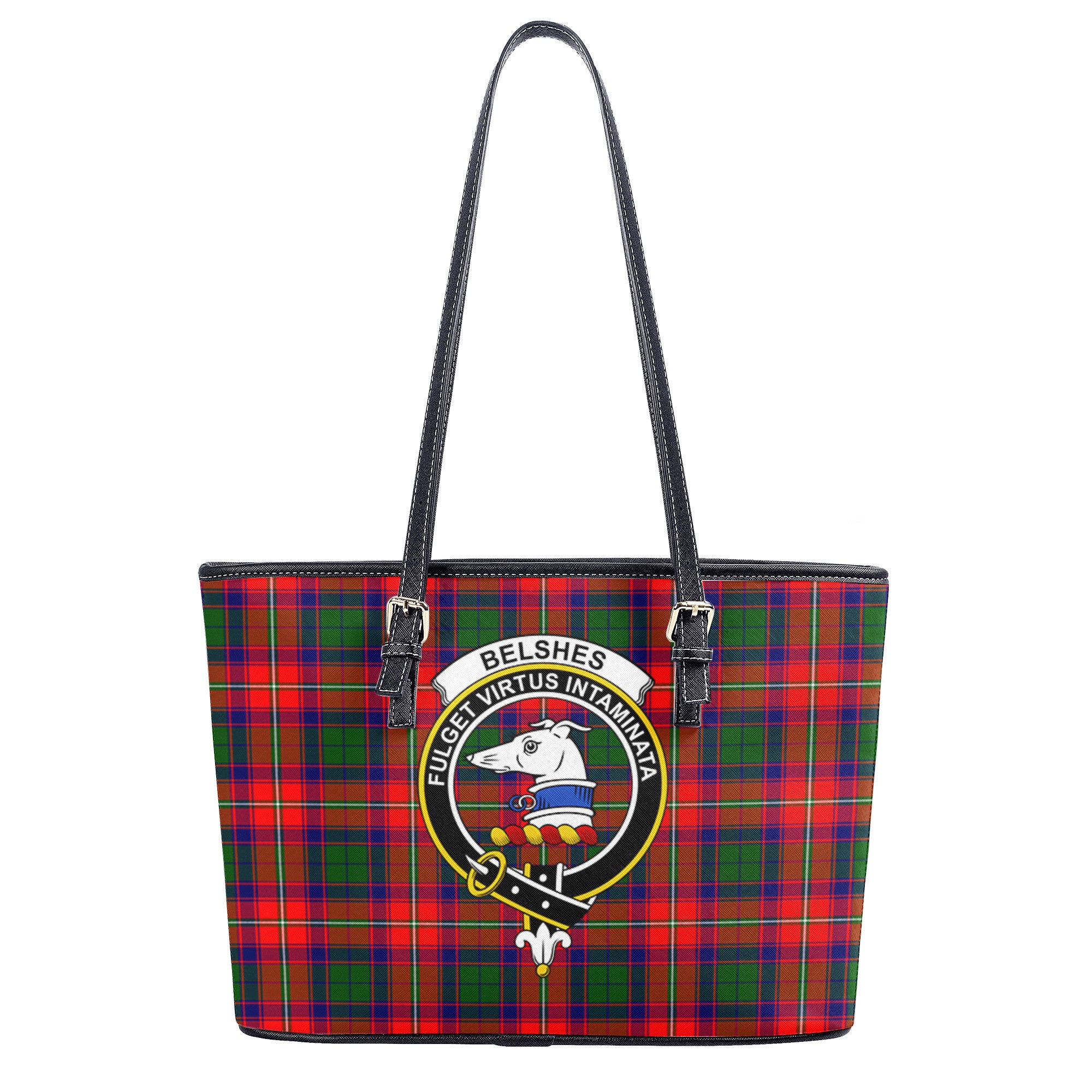 Belshes Tartan Crest Leather Tote Bag