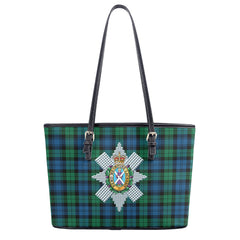 Black Watch Ancient Tartan Crest Leather Tote Bag