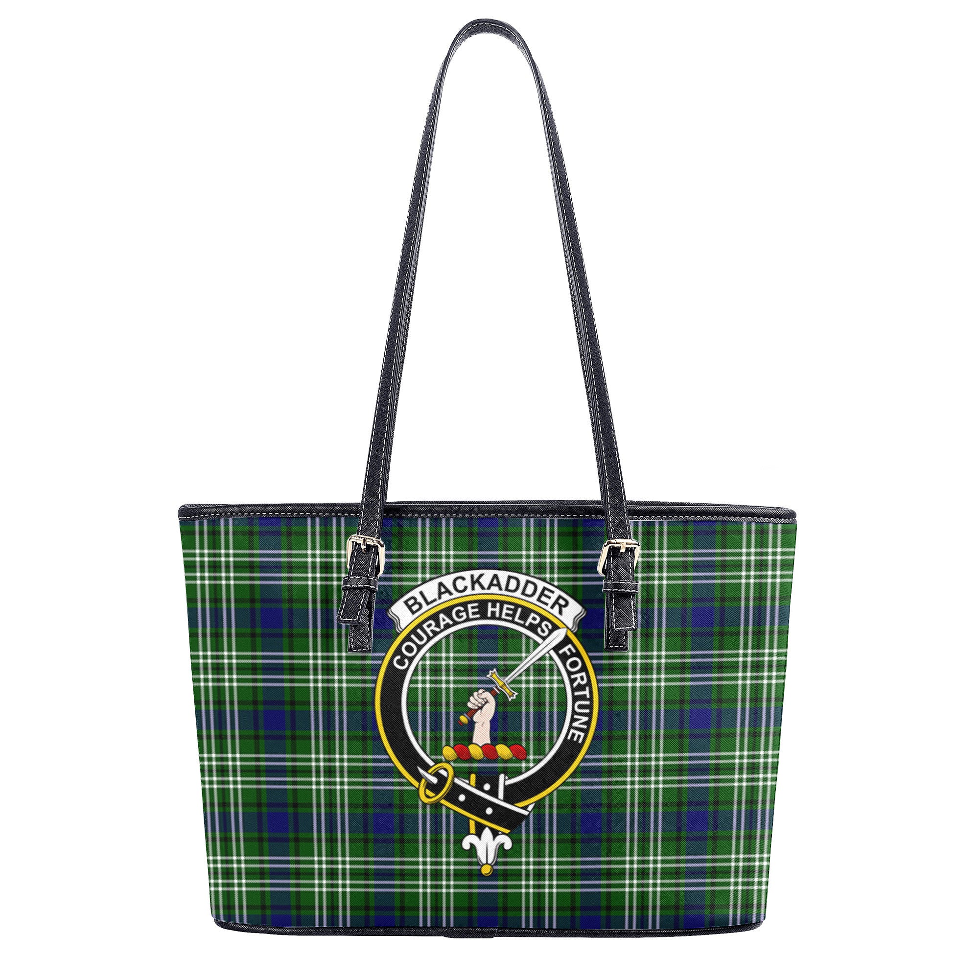 Blackadder Tartan Crest Leather Tote Bag