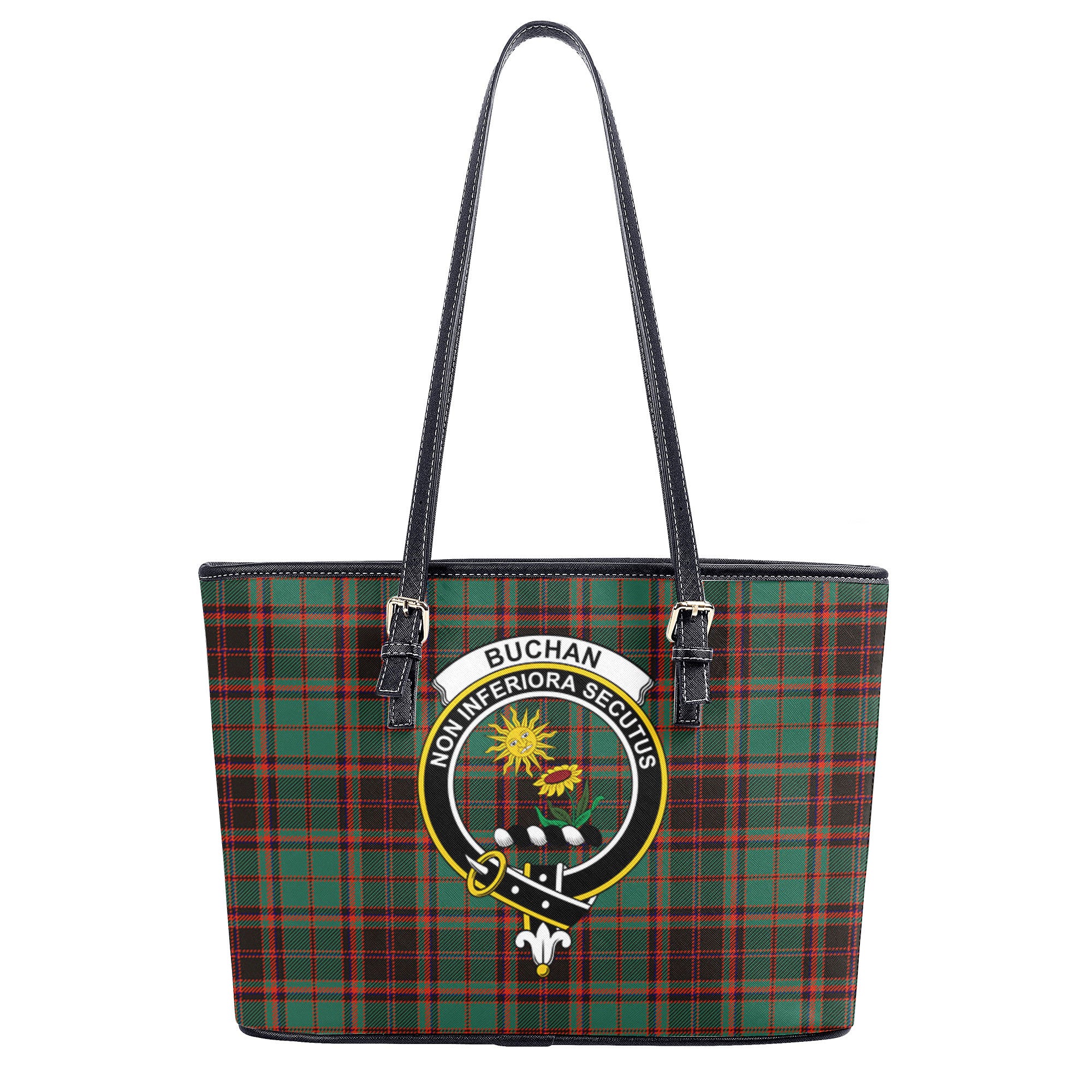 Buchan Ancient Tartan Crest Leather Tote Bag