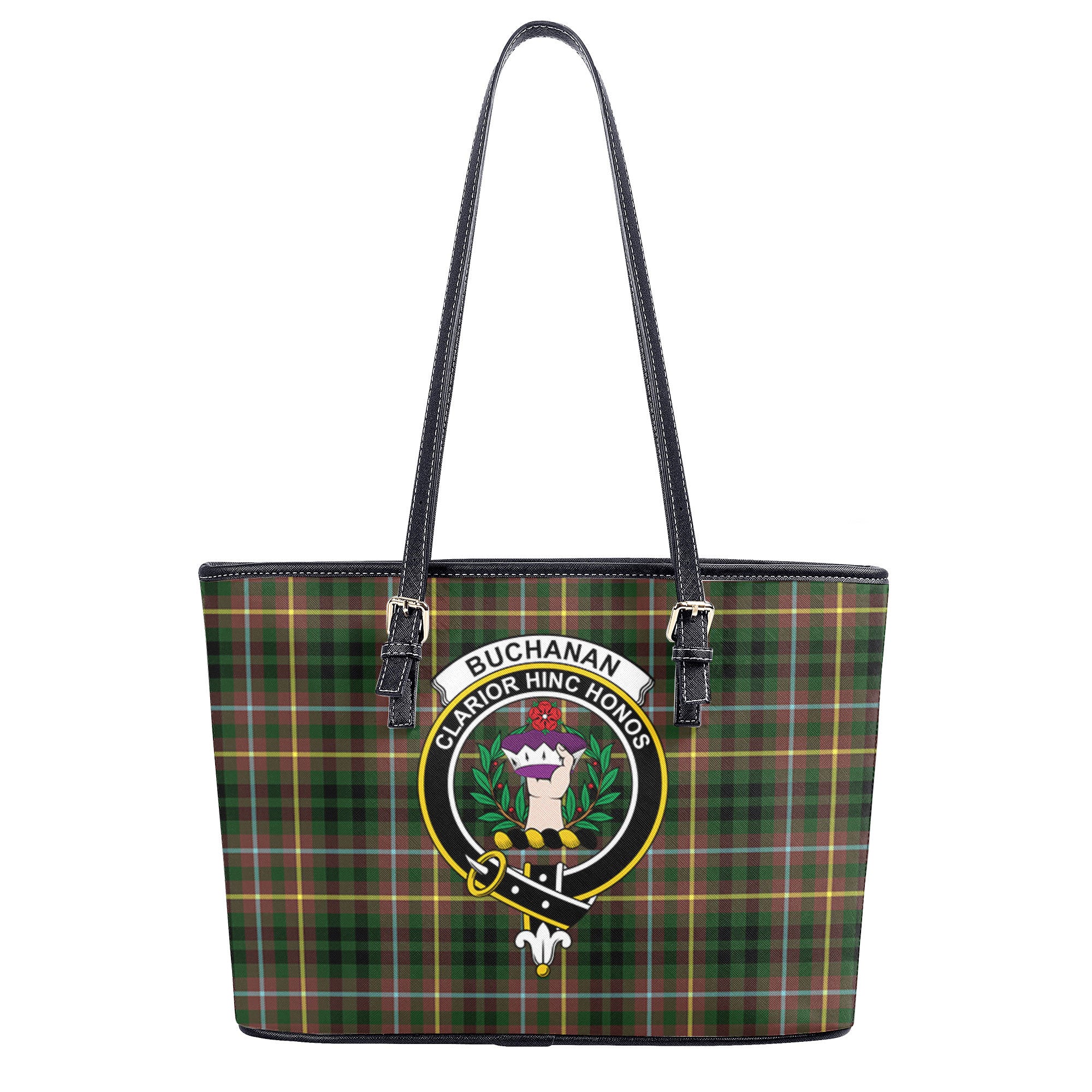 Buchanan Hunting Tartan Crest Leather Tote Bag