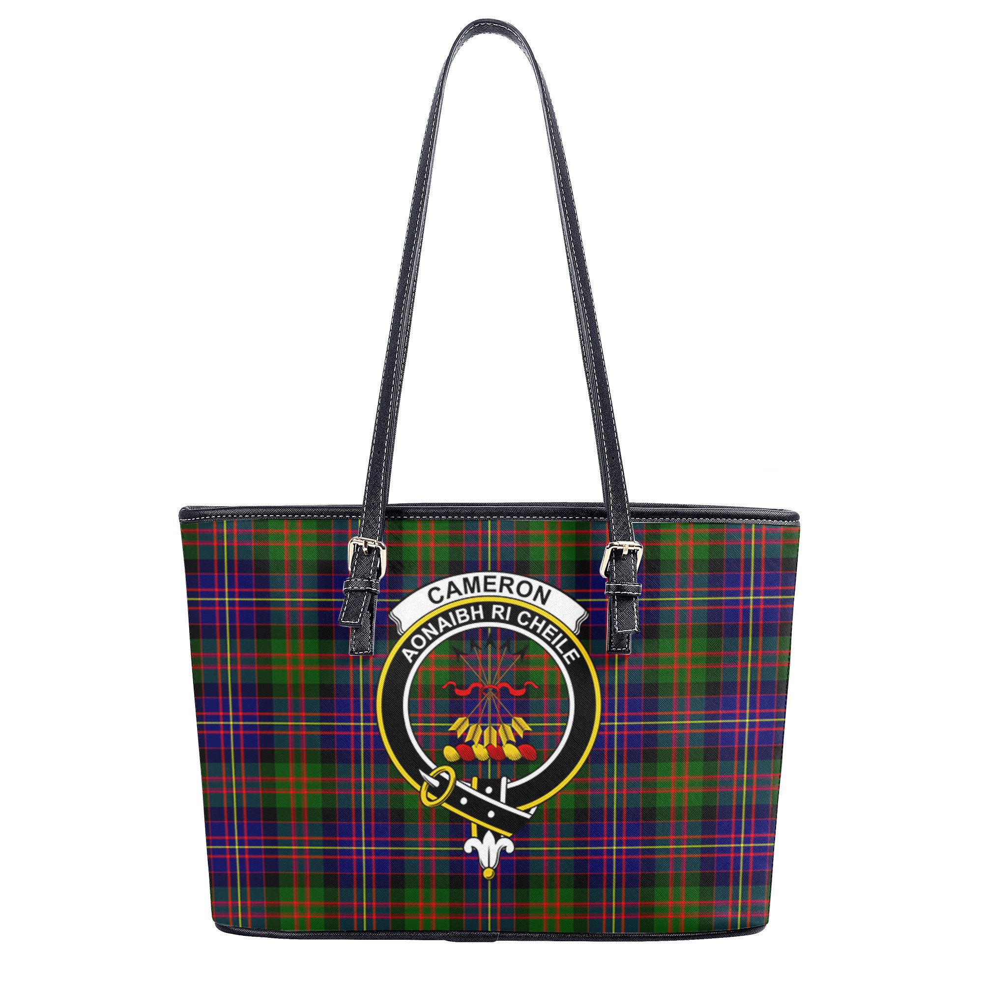 Cameron of Erracht Modern Tartan Crest Leather Tote Bag