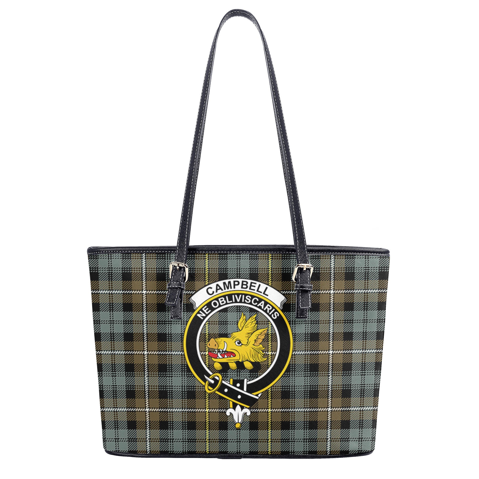 Campbell Argyll Weathered Tartan Crest Leather Tote Bag