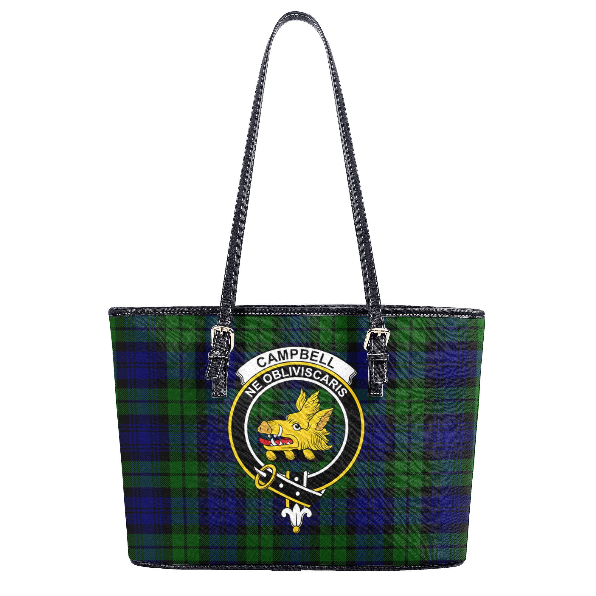 Campbell Modern Tartan Crest Leather Tote Bag