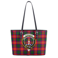 Charteris (Earl of Wemyss) Tartan Crest Leather Tote Bag