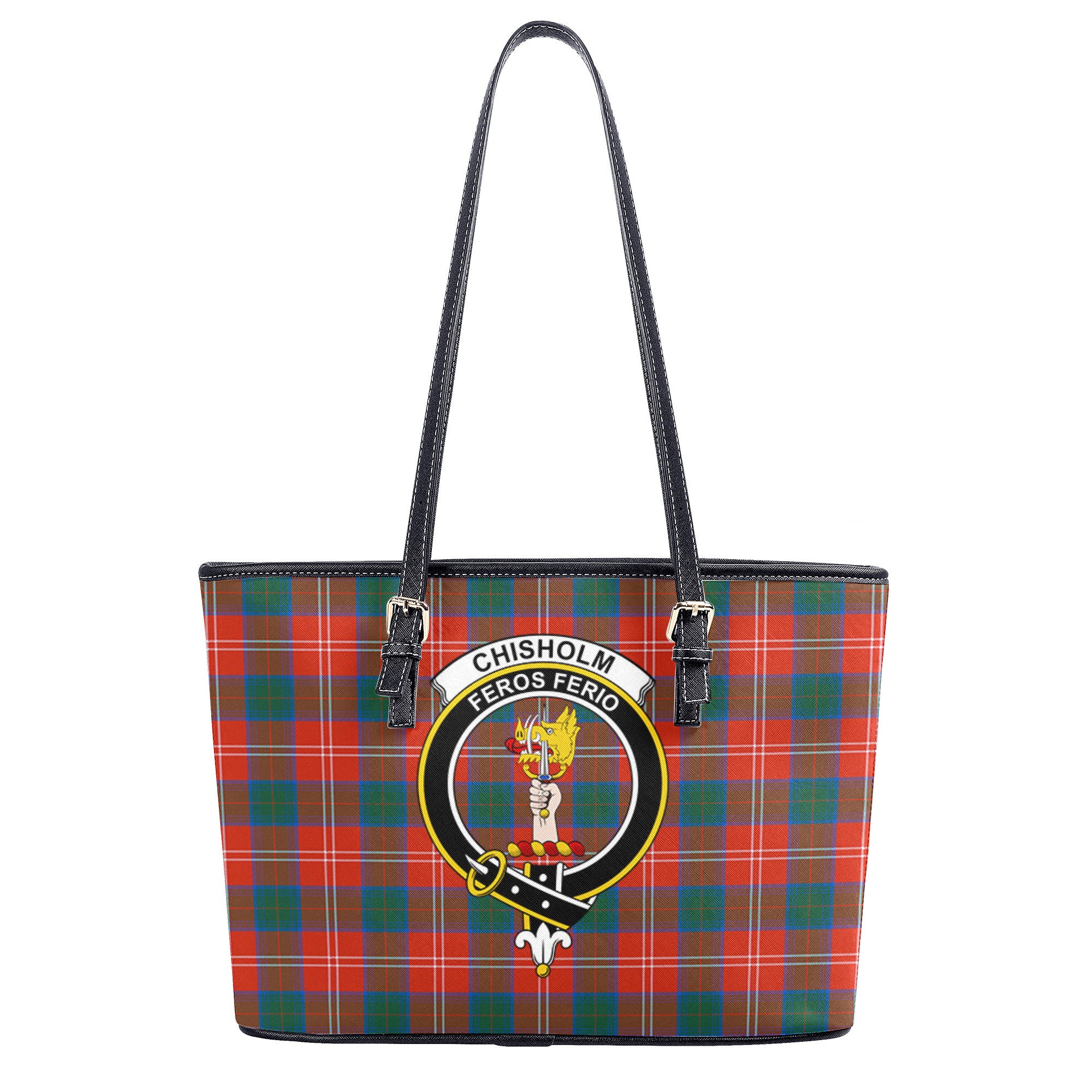 Chisholm Ancient Tartan Crest Leather Tote Bag