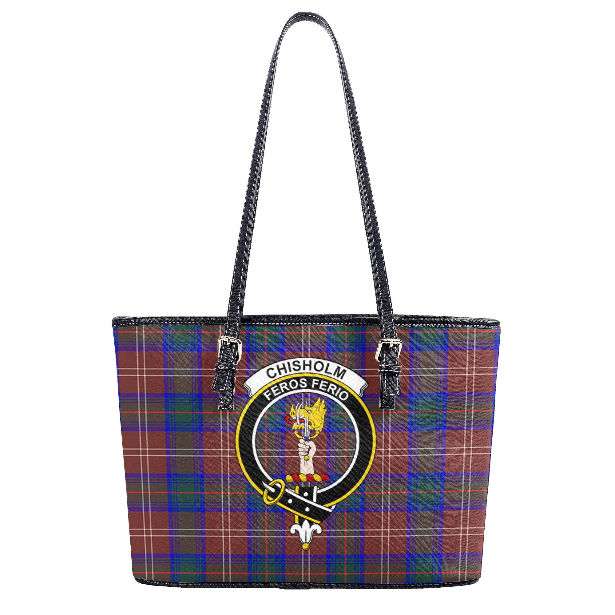 Chisholm Hunting Modern Tartan Crest Leather Tote Bag