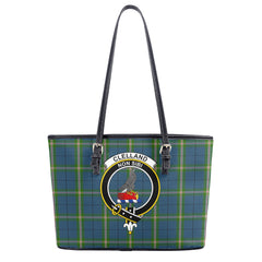 Clelland Tartan Crest Leather Tote Bag