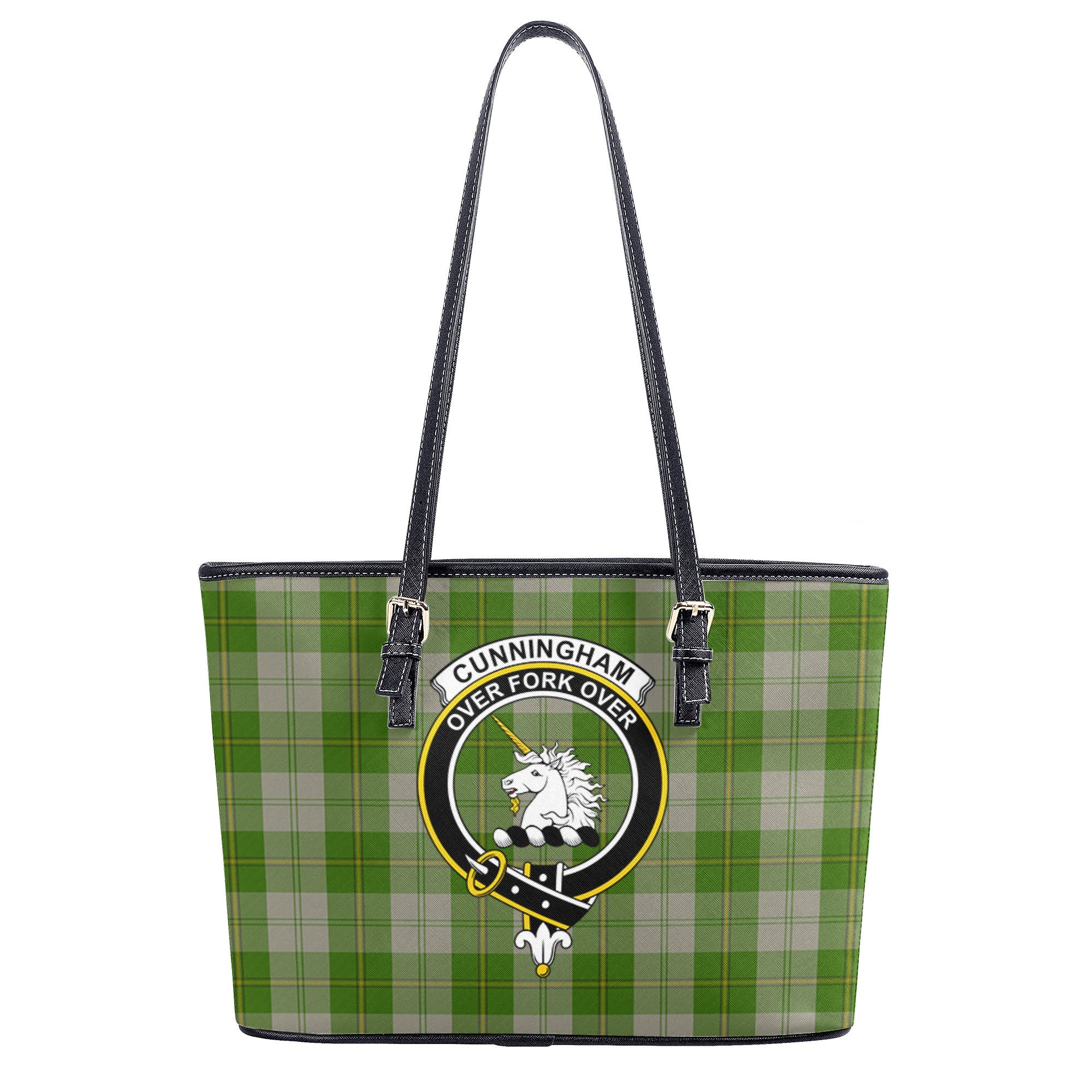 Cunningham Dress Green Dancers Tartan Crest Leather Tote Bag