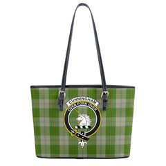 Cunningham Dress Green Dancers Tartan Crest Leather Tote Bag