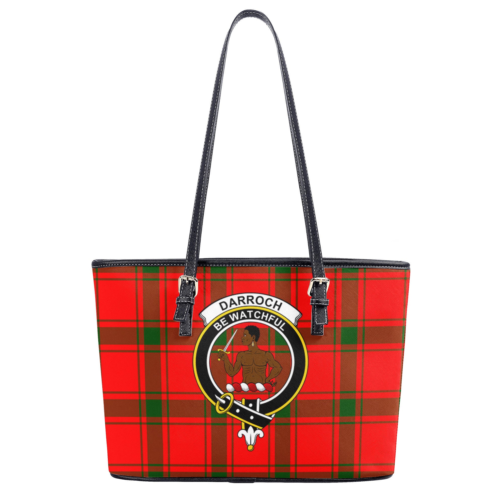 Darroch (Gourock) Tartan Crest Leather Tote Bag