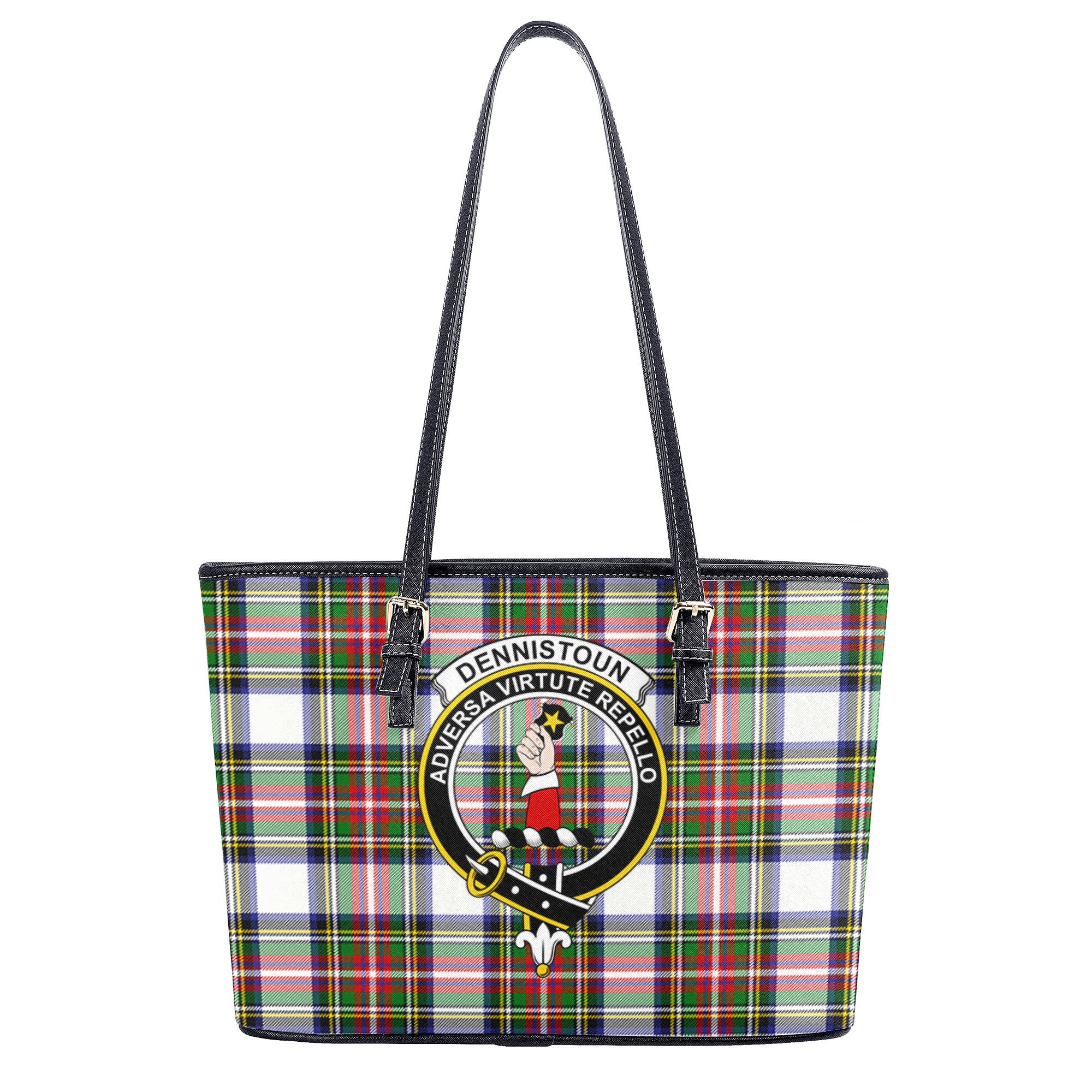 Dennistoun Tartan Crest Leather Tote Bag