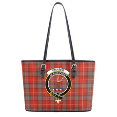 Fraser (of Lovat) Weathered Tartan Crest Leather Tote Bag