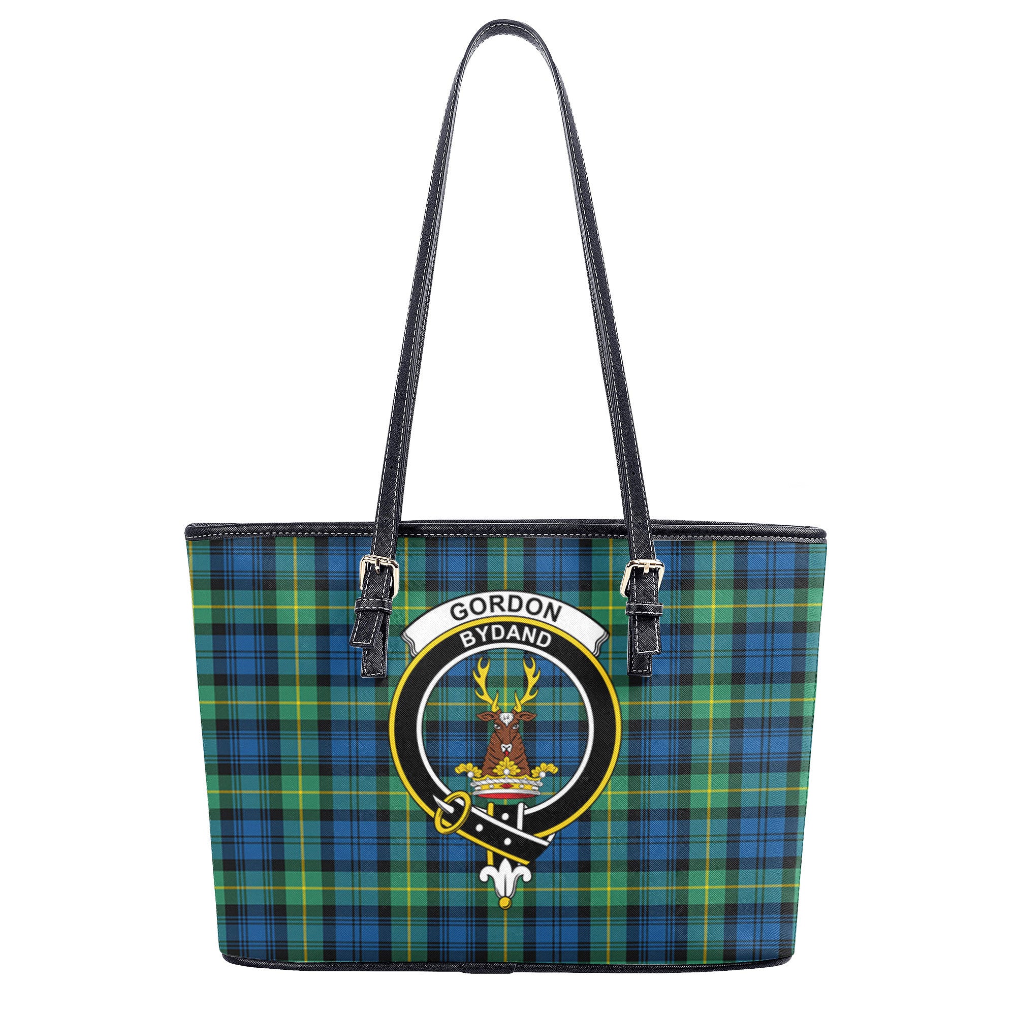 Gordon Ancient Tartan Crest Leather Tote Bag