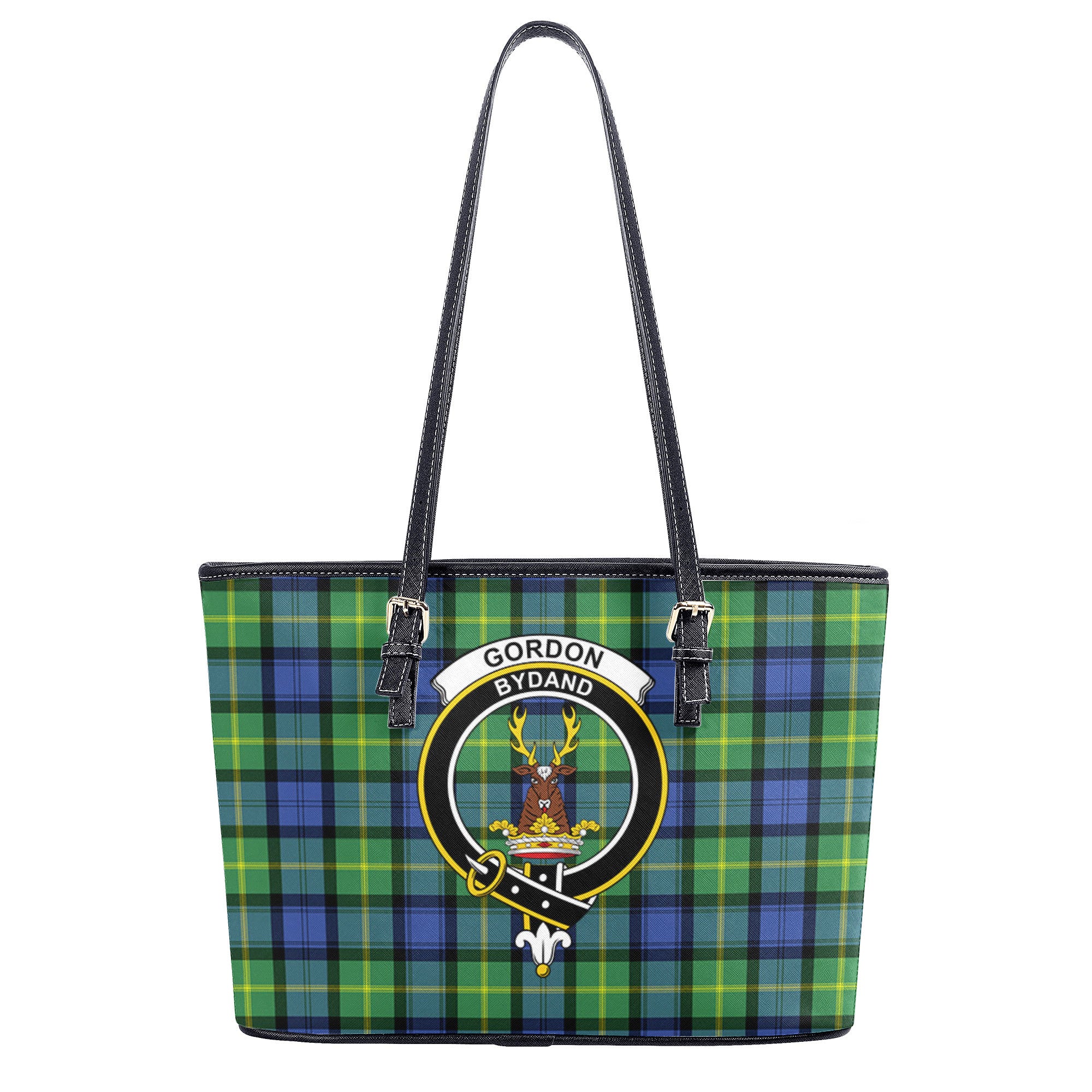 Gordon Old Ancient Tartan Crest Leather Tote Bag