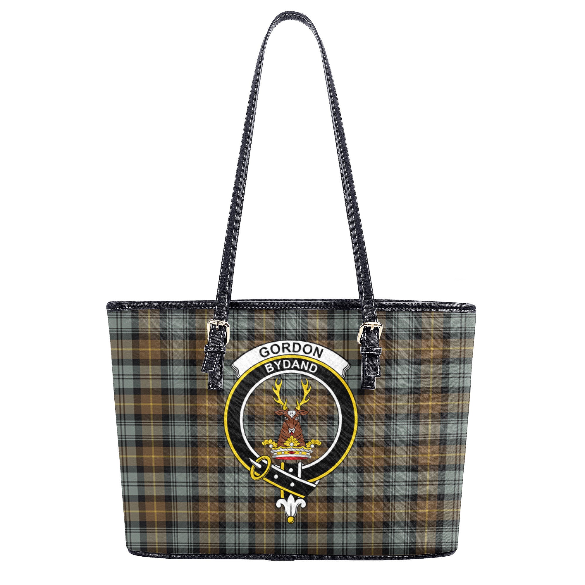 Gordon Weathered Tartan Crest Leather Tote Bag