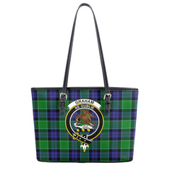 Graham of Menteith Modern Tartan Crest Leather Tote Bag