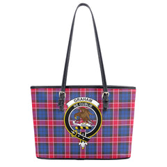 Graham of Menteith Red Tartan Crest Leather Tote Bag