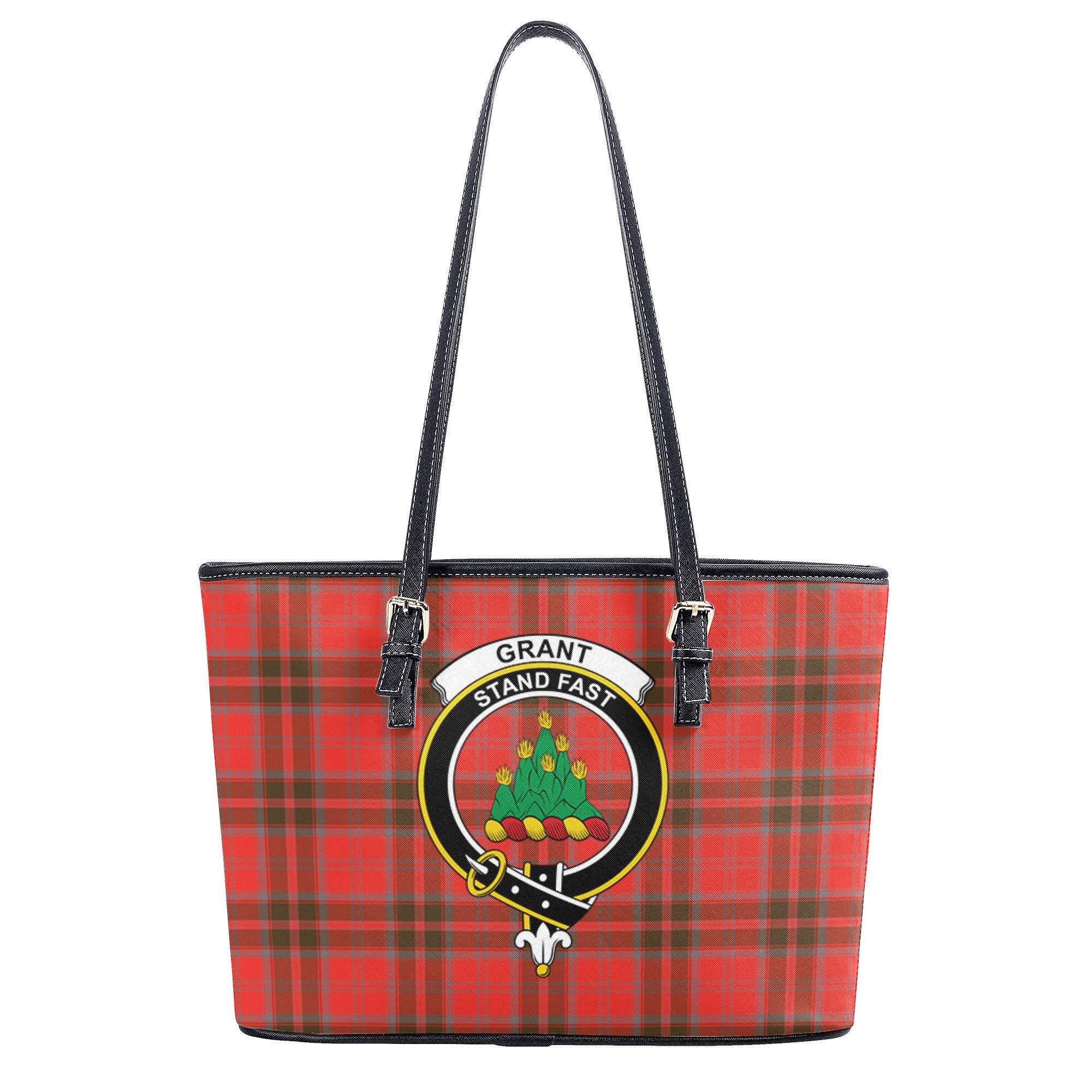 Grant Weathered Tartan Crest Leather Tote Bag