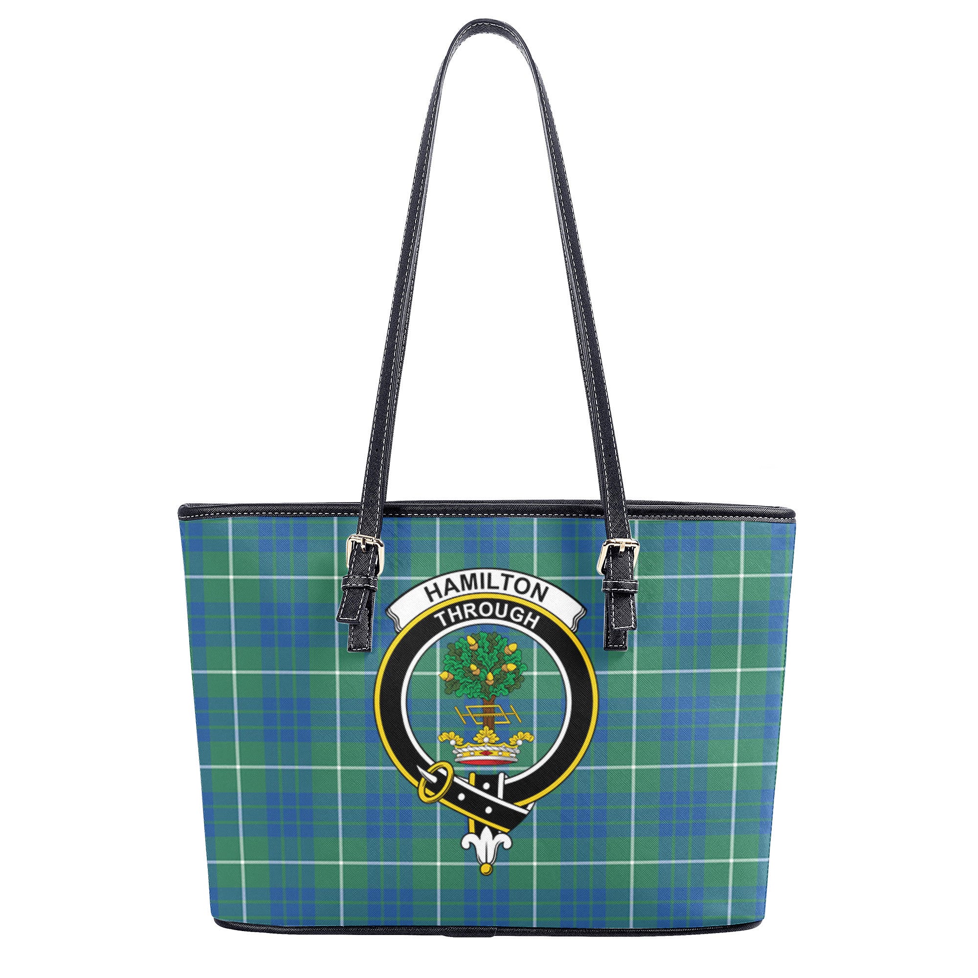 Hamilton Hunting Ancient Tartan Crest Leather Tote Bag