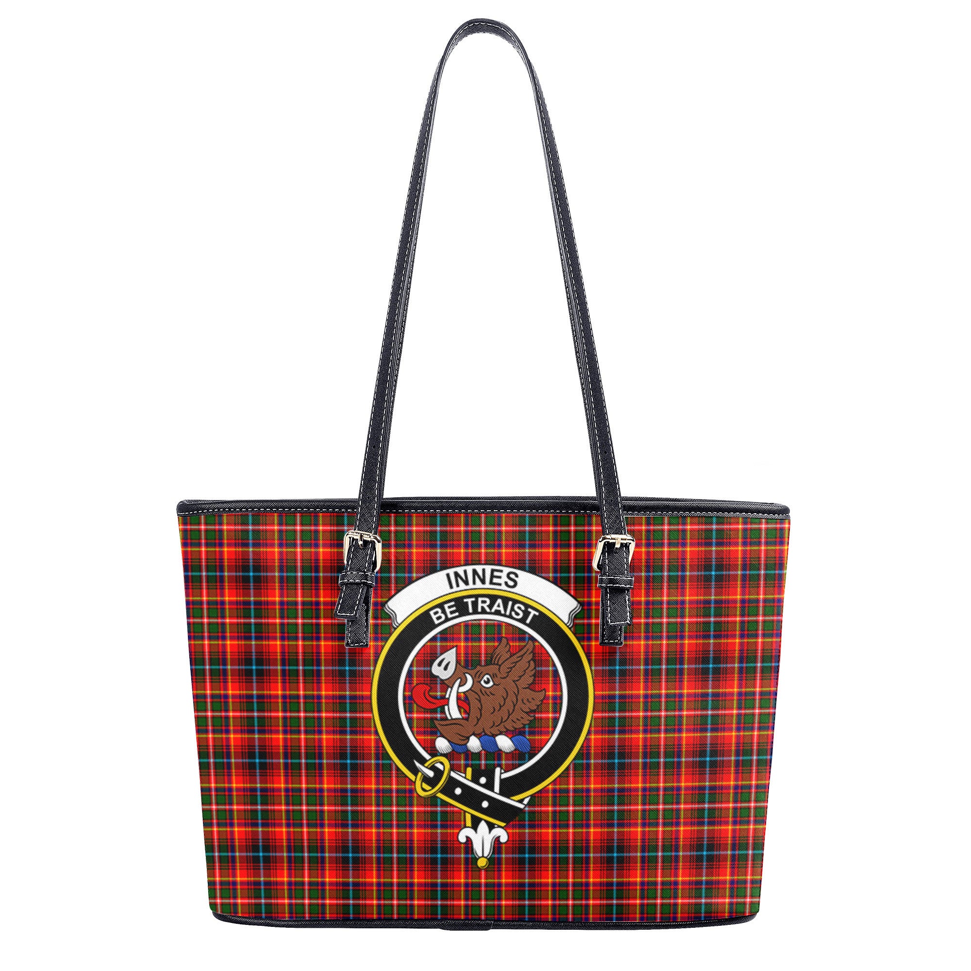 Innes Modern Tartan Crest Leather Tote Bag