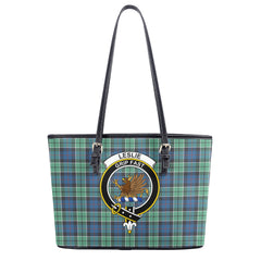 Leslie Hunting Ancient Tartan Crest Leather Tote Bag